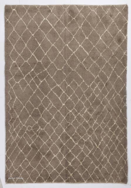 Hand-Knotted Beni Ourain Rug Brown Berber Rug With White Tribal Design - image 1