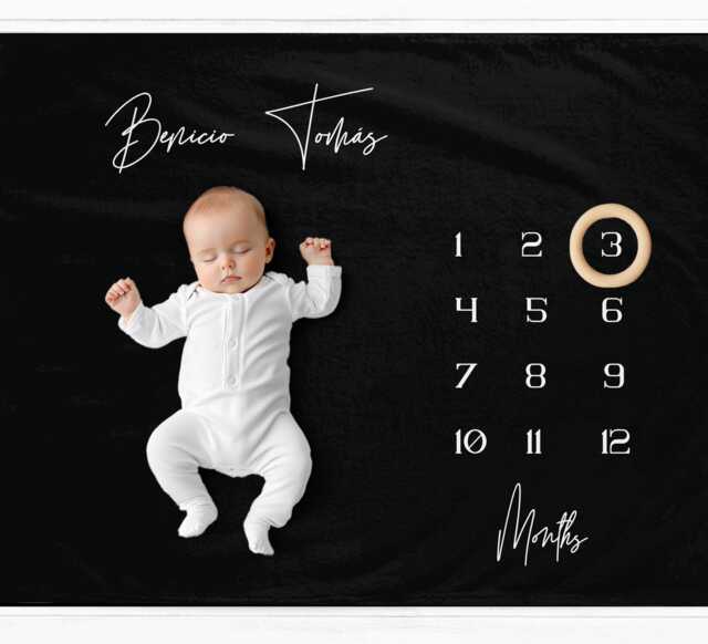 Milestone Blanket Baby Name Gift Black Monthly Mat - image 1