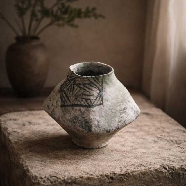 Wabi Sabi Ceramic Vase, Rustic Handmade Pottery Textured Clay Flower Japanese Style Home Decor, Tabletop Art Piece - image 1