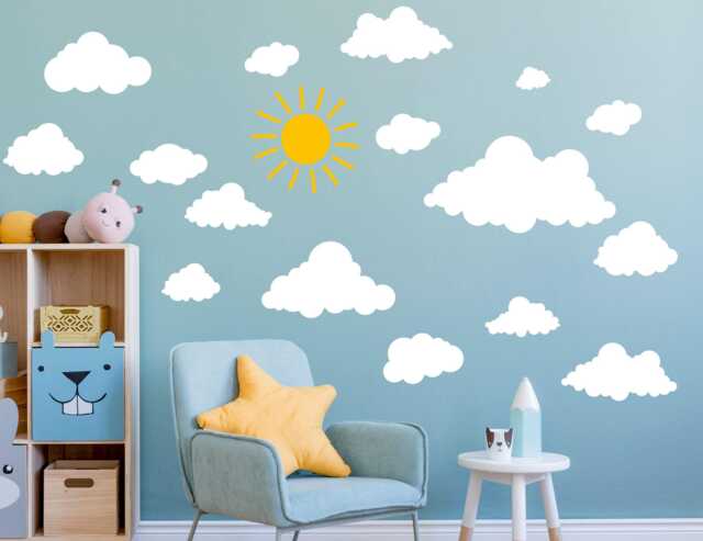 Sale Clouds & Sun Wall Decals Kids Nursery Decor - image 1