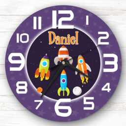 Boys Space Rockets Children's Personalised Gift For Kid's Bedroom Clock - Kids Clock, , Custom Wall - thumbnail 1