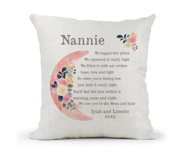 Personalised Love You To The Moon Hug Cushion, Nan Nanny Nannie Grandma > Missing You, Christmas Birthday Gift - image 1