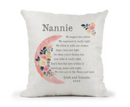 Personalised Love You To The Moon Hug Cushion, Nan Nanny Nannie Grandma > Missing You, Christmas Birthday Gift - thumbnail 1