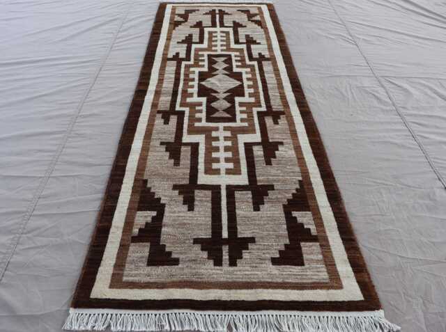 2'10x8'5 Ft Natural Runner Rug, Southwestern Design Navajo Afghan Hand Knotted Veg Dyes Wool Rug, Gray Brown Beige Earth Tones, Hallway Rug - image 1
