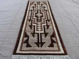 2'10x8'5 Ft Natural Runner Rug, Southwestern Design Navajo Afghan Hand Knotted Veg Dyes Wool Rug, Gray Brown Beige Earth Tones, Hallway Rug - thumbnail 1