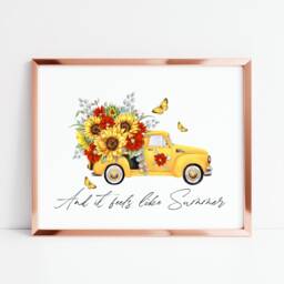 Sunflower Truck Watercolour Summer Floral Landscape Unframed Wall Art Poster Print - thumbnail 3