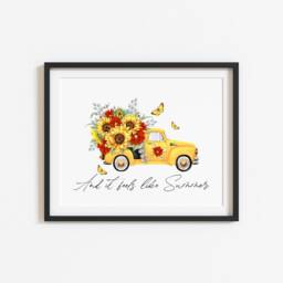 Sunflower Truck Watercolour Summer Floral Landscape Unframed Wall Art Poster Print - thumbnail 2