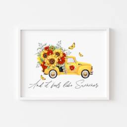 Sunflower Truck Watercolour Summer Floral Landscape Unframed Wall Art Poster Print - thumbnail 1