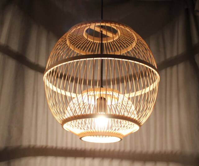 Spherical Bamboo Pendant Light - Natural Or Black Finish - 40cm - image 1