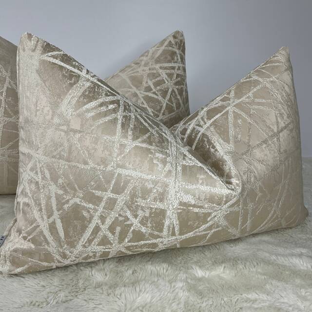 Naomi Cushion Pillow Cover Cream Oyster Shimmer For Sofa Bed Designer Fabric High Quality Handmade in UK Rectangle Double Sided - image 1