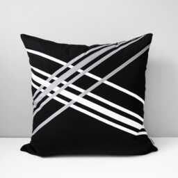 Black & White Sunbrella?? Outdoor Pillow Cover With Grey Stripe Accents For Modern Patio/Entryway Seating, Geometric Cushions By Mazizmuse - thumbnail 1