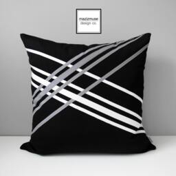 Black & White Sunbrella?? Outdoor Pillow Cover With Grey Stripe Accents For Modern Patio/Entryway Seating, Geometric Cushions By Mazizmuse - thumbnail 4