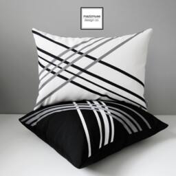 Black & White Sunbrella?? Outdoor Pillow Cover With Grey Stripe Accents For Modern Patio/Entryway Seating, Geometric Cushions By Mazizmuse - thumbnail 3