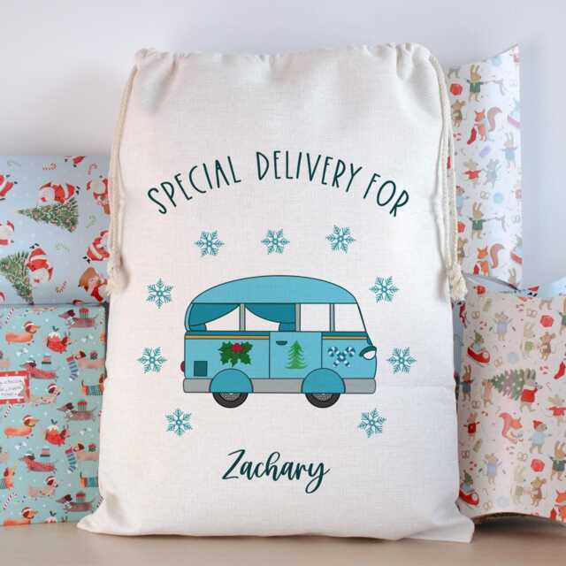 Retro Sixties Campervan Christmas Sack Or Stocking - Personalised Gift Bag, Different Colour Options - image 1