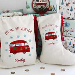 Retro Sixties Campervan Christmas Sack Or Stocking - Personalised Gift Bag, Different Colour Options - thumbnail 4
