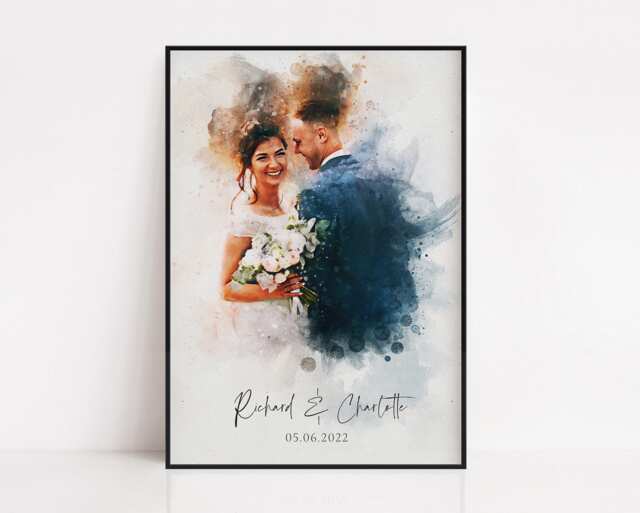 Personalised Wedding Portrait, Painting From Photo, Custom Watercolour Print, Couple Anniversary, Handmade Illustration, Gift For Her Him - image 1