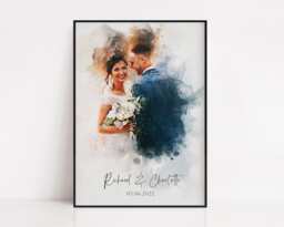 Personalised Wedding Portrait, Painting From Photo, Custom Watercolour Print, Couple Anniversary, Handmade Illustration, Gift For Her Him - thumbnail 1