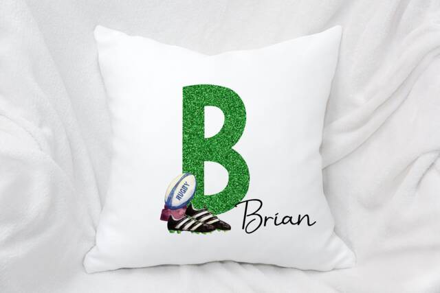 Personalised Rugby Alphabet Cushion, Ideal Birthday Gift, Fathers Day - image 1