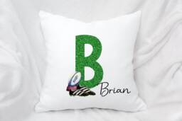 Personalised Rugby Alphabet Cushion, Ideal Birthday Gift, Fathers Day - thumbnail 1