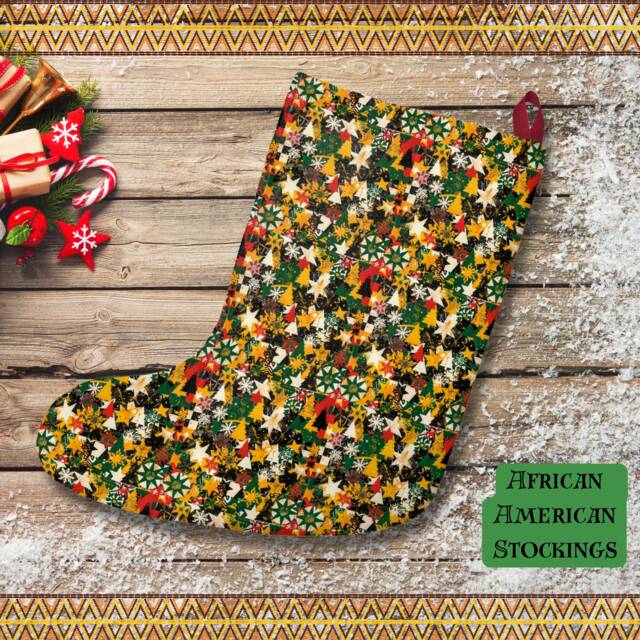 Christmas Stockings African American Print On Black Santa Sacks For Xmas Gifts Ethnic Decor - image 1