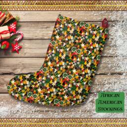 Christmas Stockings African American Print On Black Santa Sacks For Xmas Gifts Ethnic Decor