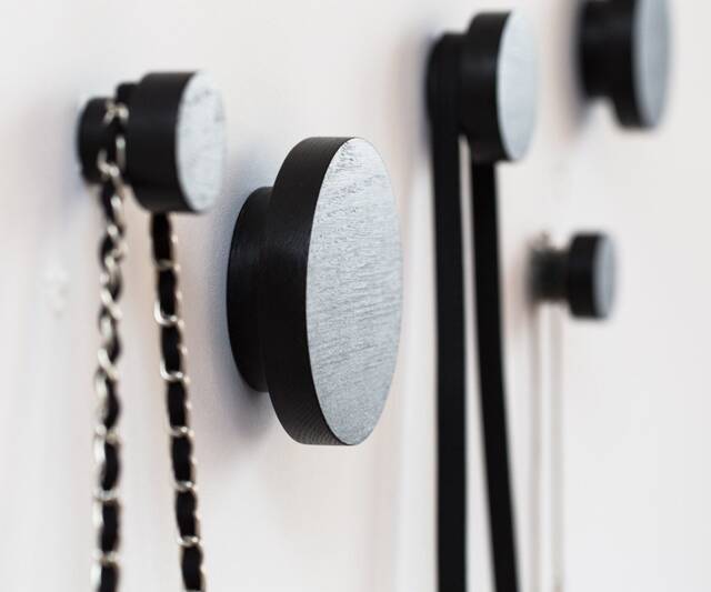 Modern Black Circle Wall Hooks Wooden Coat Rack Entryway Organizer Minimalist Design Storage - image 1