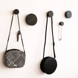 Modern Black Circle Wall Hooks Wooden Coat Rack Entryway Organizer Minimalist Design Storage - thumbnail 2