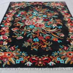5'4x6'8 Ft Black Floral Area Rug, Karabagh Afghan Veg Dyes Hand Knotted Wool Tribal Oriental Bedroom Carpet, Rugs For Living Room - thumbnail 2