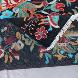 5'4x6'8 Ft Black Floral Area Rug, Karabagh Afghan Veg Dyes Hand Knotted Wool Tribal Oriental Bedroom Carpet, Rugs For Living Room - thumbnail 4