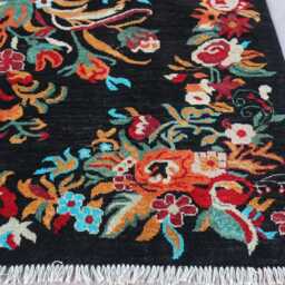 5'4x6'8 Ft Black Floral Area Rug, Karabagh Afghan Veg Dyes Hand Knotted Wool Tribal Oriental Bedroom Carpet, Rugs For Living Room - thumbnail 3