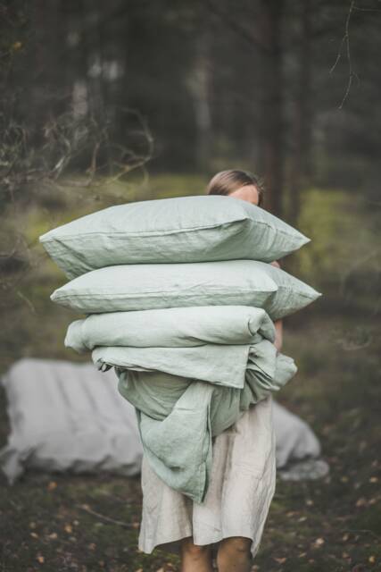 Linen Pillow Case, Home Textiles, Natural Cover, Sage Green Boho Sham, Organic Bedding - image 1