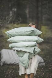 Linen Pillow Case, Home Textiles, Natural Cover, Sage Green Boho Sham, Organic Bedding - thumbnail 1