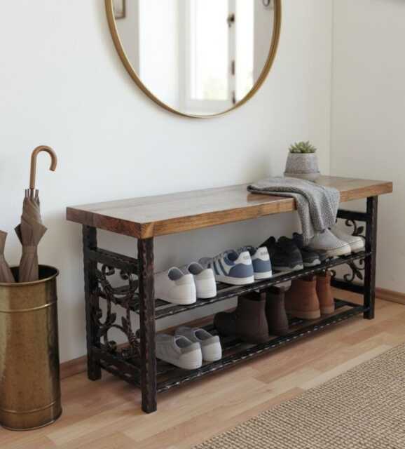 Shoe Rack Storage Bench Organiser Hallway Furniture Stand Metal Wood Shelf Entryway Unit Handmade Schuhregal Schuhbank Flur - image 1
