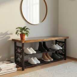 Shoe Rack Storage Bench Organiser Hallway Furniture Stand Metal Wood Shelf Entryway Unit Handmade Schuhregal Schuhbank Flur - thumbnail 3