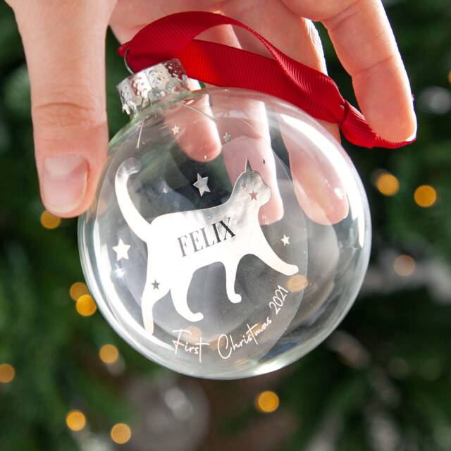 Personalised Cat Silhouette Foiled Glass Bauble - image 1
