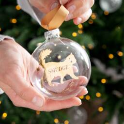 Personalised Cat Silhouette Foiled Glass Bauble - thumbnail 2