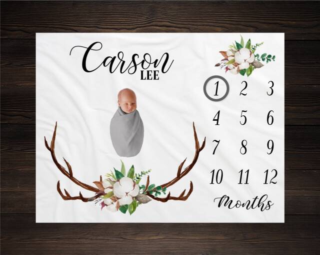 Rustic Milestone Blanket Deer Cotton Floral Month Growth Tracker Baby Shower Gift Girl Boy Nursery - image 1