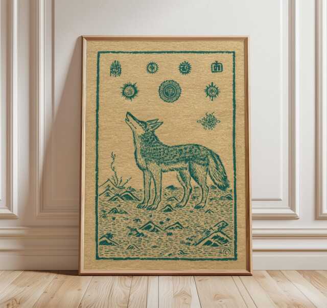 Coyote Wall Art Poster, Vintage Desert Style Howling Wolf Print, Southwestern Illustration - image 1