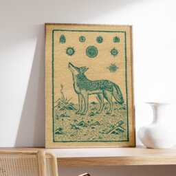 Coyote Wall Art Poster, Vintage Desert Style Howling Wolf Print, Southwestern Illustration - thumbnail 2