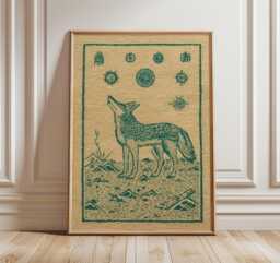 Coyote Wall Art Poster, Vintage Desert Style Howling Wolf Print, Southwestern Illustration - thumbnail 1