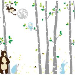 Forest Wall Decal Vinyl Sticker Nursery, Tree Decal, Kids Bedroom Decor, Jungle Monkey, Bear, Owls, Fireflies, Hedgehog - thumbnail 2