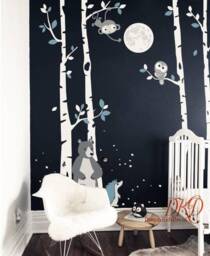 Forest Wall Decal Vinyl Sticker Nursery, Tree Decal, Kids Bedroom Decor, Jungle Monkey, Bear, Owls, Fireflies, Hedgehog - thumbnail 3