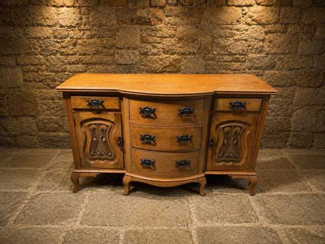 Solid Oak Traditional Sideboard - Carved English Buffet Cabinet, Old Charm Style - image 1