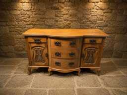 Solid Oak Traditional Sideboard - Carved English Buffet Cabinet, Old Charm Style - thumbnail 1