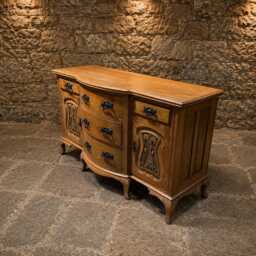 Solid Oak Traditional Sideboard - Carved English Buffet Cabinet, Old Charm Style - thumbnail 2