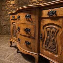 Solid Oak Traditional Sideboard - Carved English Buffet Cabinet, Old Charm Style - thumbnail 3