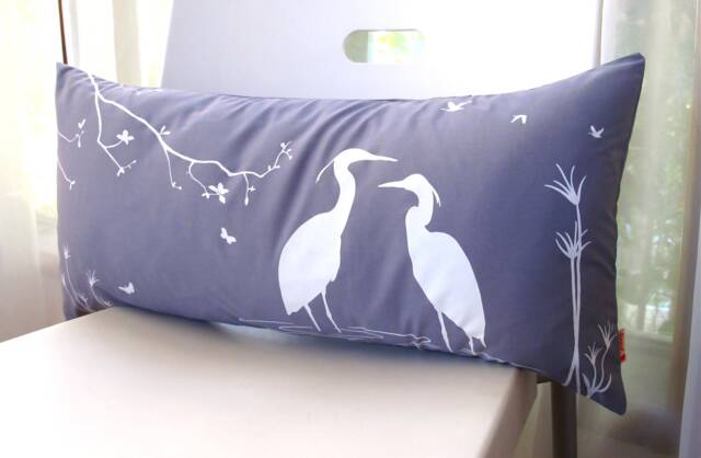 Egret Lovers Lumbar Pillow Slate Gray Swamp Scene, 11x23 - image 1