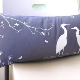 Egret Lovers Lumbar Pillow Slate Gray Swamp Scene, 11x23 - thumbnail 3