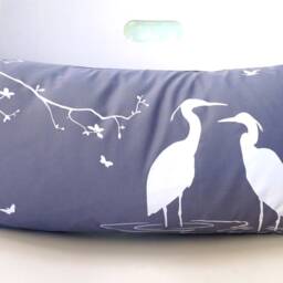Egret Lovers Lumbar Pillow Slate Gray Swamp Scene, 11x23 - thumbnail 2