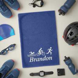 Personalized Triathlon Towel - Custom Embroidered Name With Swim, Bike & Run Icons Sports Gift For Triathletes - thumbnail 2